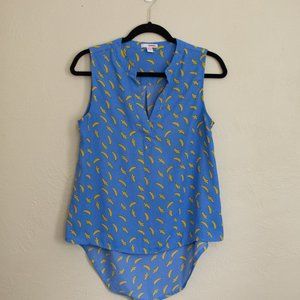 BONGO BLUE AND YELLOW BANANA BRIGHT BLOUSE SZ L